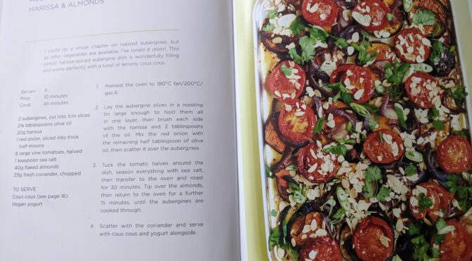 Aubergine with tomatoes, harissa and almonds