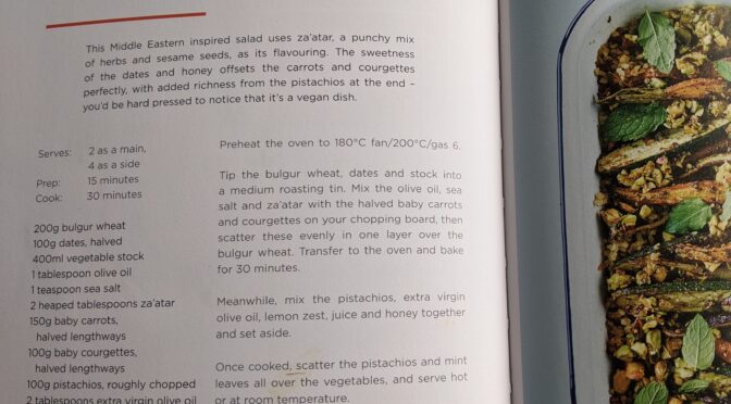 Roasted carrot, courgette and bulgar, with pistachio and mint