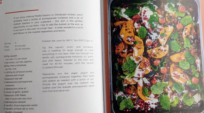 Roasted squash, crispy lentils, pomegranate and dukkah